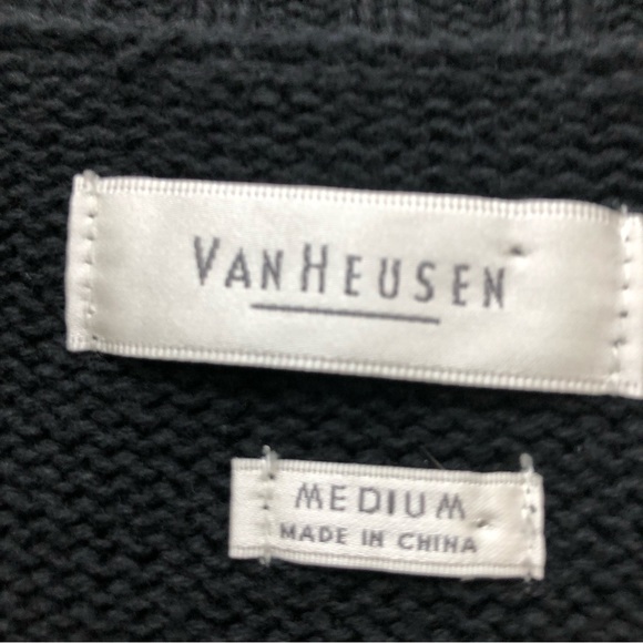 Van Heusen W Size M Long Sleeve Black Shawl Collar Open Front Cardigan Sweater - Picture 7 of 8